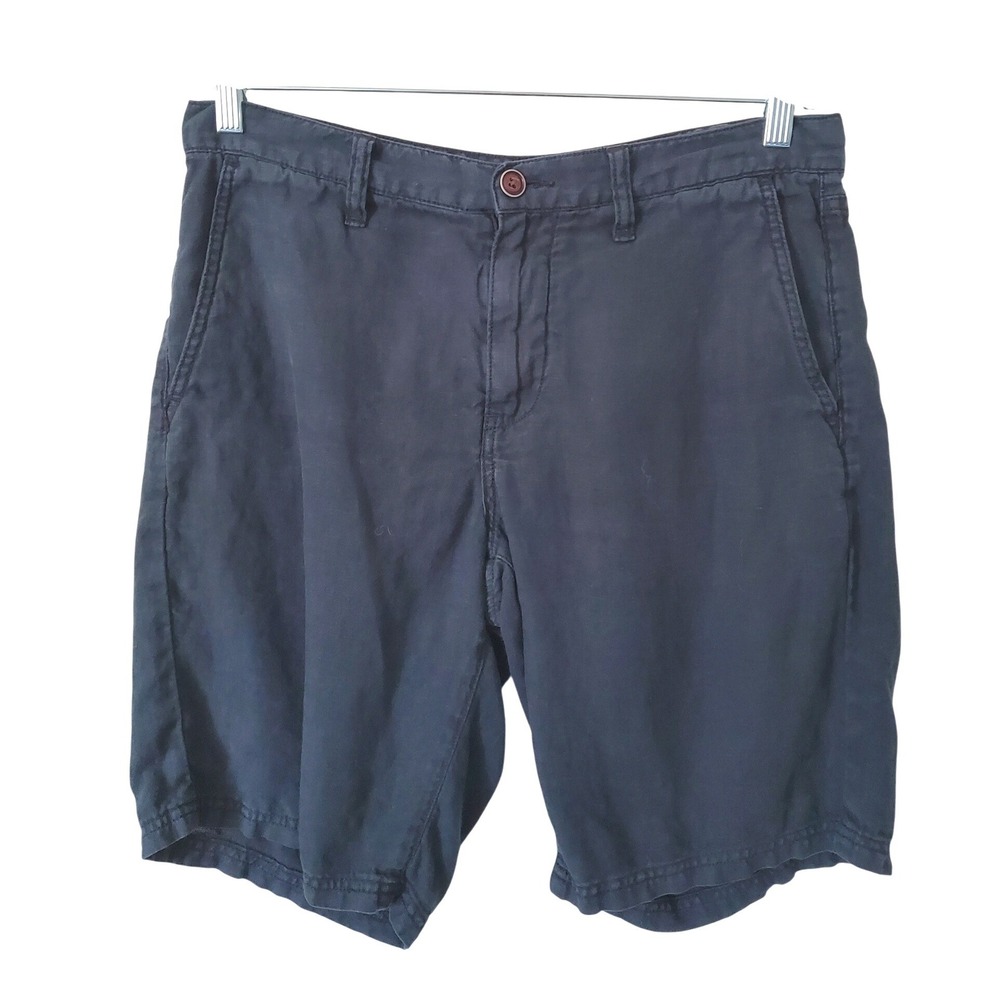 John Varvatos USA 30 Linen Shorts Mens Navy Blue Flat Front Pockets